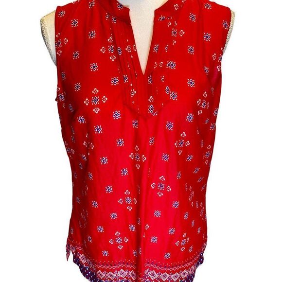 Talbots Tops - TALBOTS Sleeveless Blouse Top Size Small Red, White & Blue
